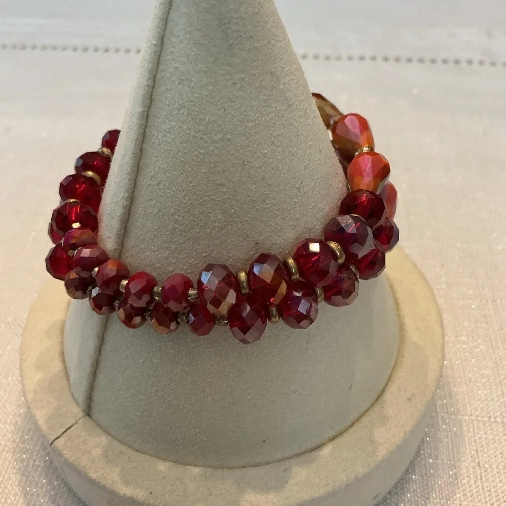 Ruby Red Iridescent Rhinestone Silver Tone Stretch Bracelets
